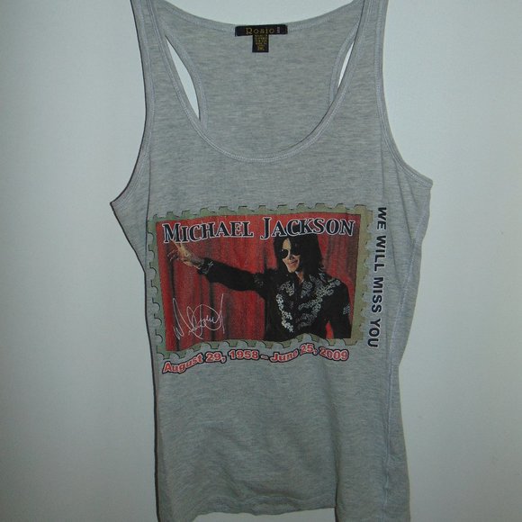 Michael Jackson Beloved King of Pop Graphic Tank Top T-Shirt Womens Gray RIP - Picture 1 of 10